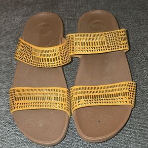 Fitflop Yellow and Brown Double Strap Slide Sandals